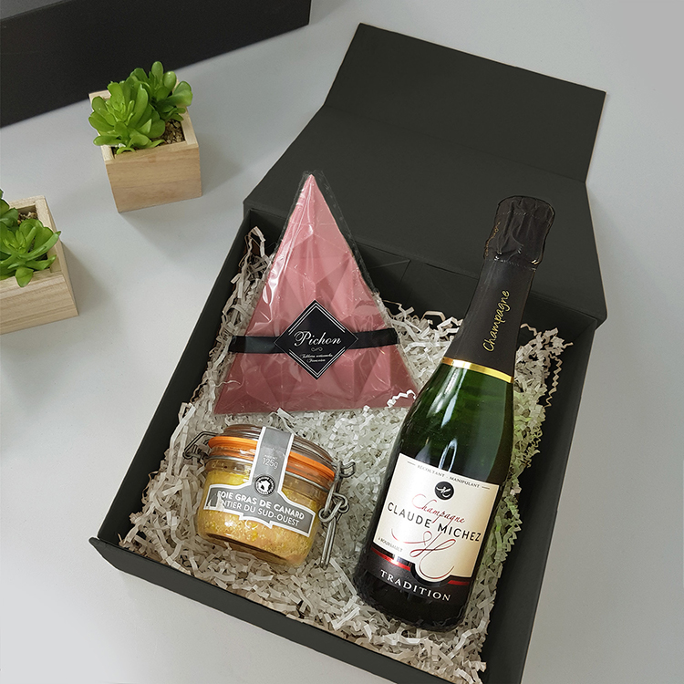 coffret cadeau comite dentreprise soiree investisseurs chocolat foie gras champagne